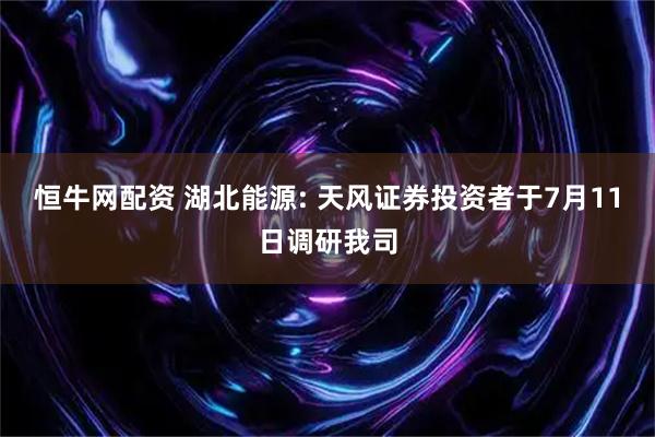 恒牛网配资 湖北能源: 天风证券投资者于7月11日调研我司